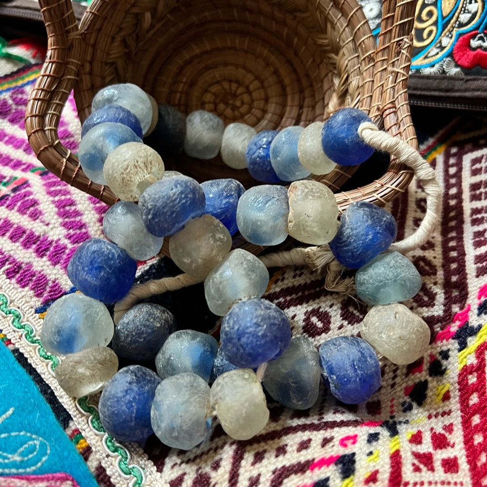 Strand of Recycled glass trade beads collector’s pieces from Africa